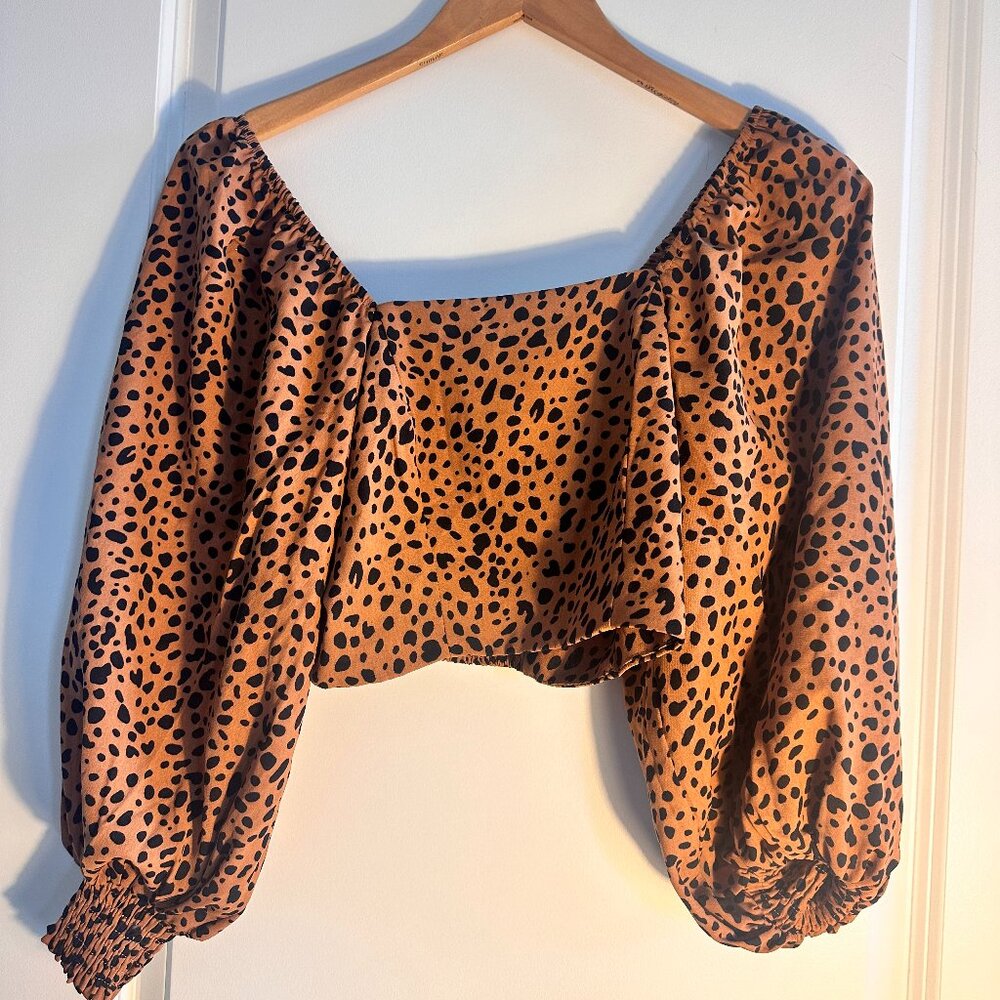 Shein Puff-Sleeve Blouse Scratchy Leopard Glazed Ginger Size XS